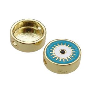 copper circle Eye beads with teal enamel, gold plated, approx 11mm dia [FN27938]
