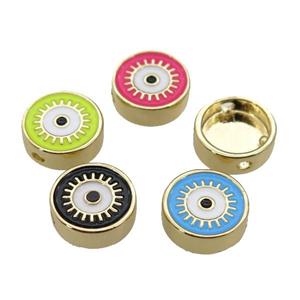 copper circle Eye beads with enamel, gold plated, mixed, approx 11mm dia [FN27942]