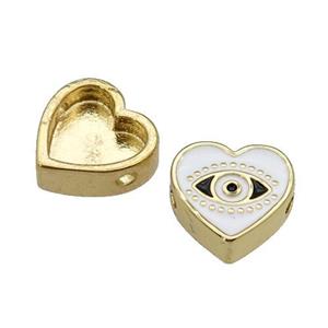 copper Heart beads with white enamel, Evil Eye, gold plated, approx 11mm [FN27943]
