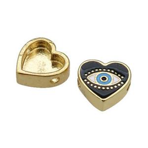 copper Heart beads with black enamel, Evil Eye, gold plated, approx 11mm [FN27944]