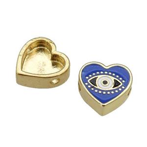 copper Heart beads with blue enamel, Evil Eye, gold plated, approx 11mm [FN27945]
