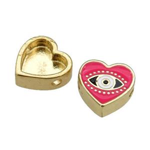 copper Heart beads with hotpink enamel, Evil Eye, gold plated, approx 11mm [FN27946]