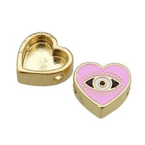 copper Heart beads with pink enamel, Evil Eye, gold plated, approx 11mm [FN27947]
