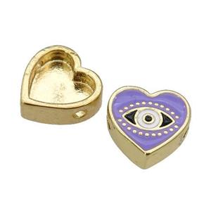 copper Heart beads with lavender enamel, Evil Eye, gold plated, approx 11mm [FN27949]