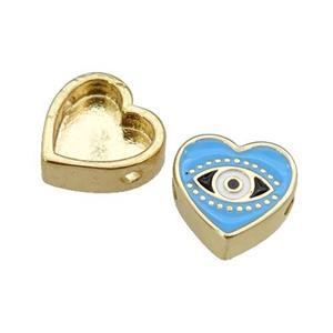 copper Heart beads with blue enamel, Evil Eye, gold plated, approx 11mm [FN27953]