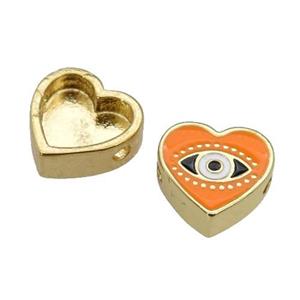copper Heart beads with orange enamel, Evil Eye, gold plated, approx 11mm [FN27954]