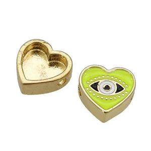 copper Heart beads with yellow enamel, Evil Eye, gold plated, approx 11mm [FN27955]
