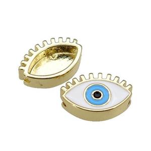 copper Evil Eye beads with white enamel, gold plated, approx 9-14mm [FN27957]