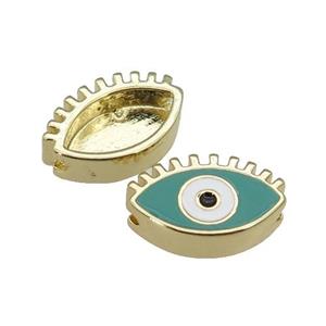 copper Evil Eye beads with green enamel, gold plated, approx 9-14mm [FN27959]