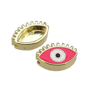 copper Evil Eye beads with hotpink enamel, gold plated, approx 9-14mm [FN27960]
