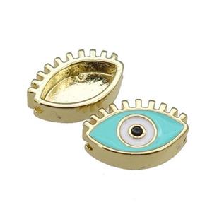 copper Evil Eye beads with lt.green enamel, gold plated, approx 9-14mm [FN27963]