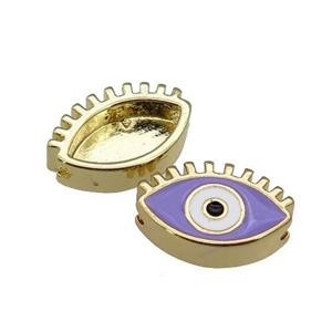 copper Evil Eye beads with lavender enamel, gold plated, approx 9-14mm [FN27964]