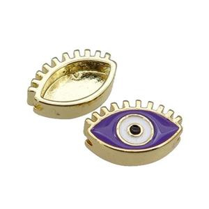 copper Evil Eye beads with purple enamel, gold plated, approx 9-14mm [FN27965]