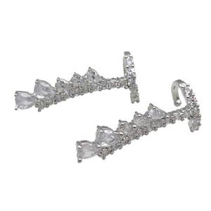 copper Clip Earrings paved zircon, platinum plated, approx 10-22mm [FN27972]