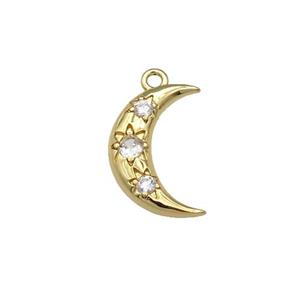 copper Moon pendant paved clear zircon, gold plated, approx 10-15mm [FN27973]