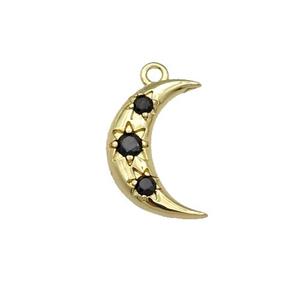 copper Moon pendant paved black zircon, gold plated, approx 10-15mm [FN27974]