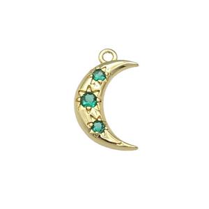 copper Moon pendant paved green zircon, gold plated, approx 10-15mm [FN27976]