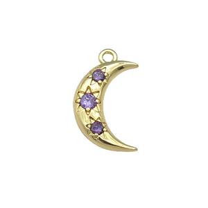 copper Moon pendant paved purple zircon, gold plated, approx 10-15mm [FN27977]