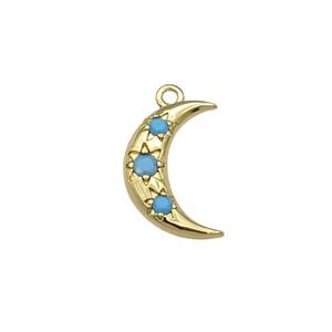 copper Moon pendant paved turq zircon, gold plated, approx 10-15mm [FN27978]