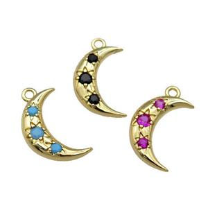 copper Moon pendant paved zircon, gold plated, mixed, approx 10-15mm [FN27979]