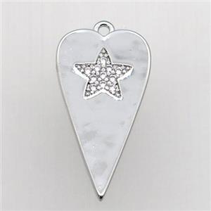 copper heart pendant paved clear zircon, platinum plated, approx 12-23mm [FN27980]