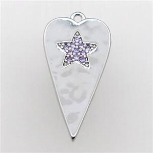 copper heart pendant paved purple zircon, platinum plated, approx 12-23mm [FN27981]