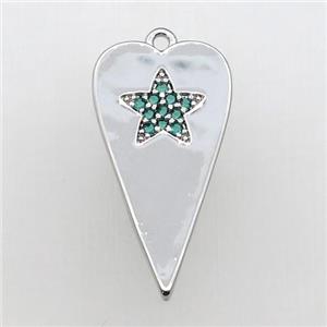 copper heart pendant paved green zircon, platinum plated, approx 12-23mm [FN27982]