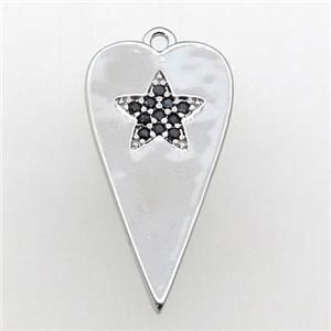 copper heart pendant paved black zircon, platinum plated, approx 12-23mm [FN27983]