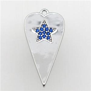 copper heart pendant paved blue zircon, platinum plated, approx 12-23mm [FN27984]