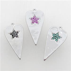 copper heart pendant paved zircon, platinum plated, mixed, approx 12-23mm [FN27986]