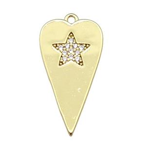 copper heart pendant paved clear zircon, gold plated, approx 12-23mm [FN27987]