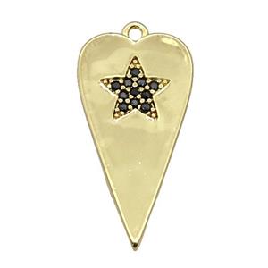 copper heart pendant paved black zircon, gold plated, approx 12-23mm [FN27988]