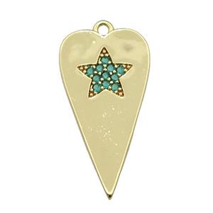copper heart pendant paved green zircon, gold plated, approx 12-23mm [FN27990]