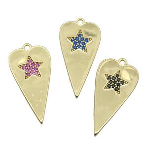 copper heart pendant paved zircon, gold plated, mixed, approx 12-23mm [FN27993]