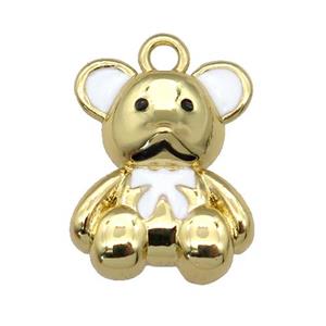 copper Bear pendant with white enamel, gold plated, approx 12-15mm [FN27994]