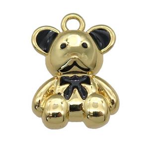 copper Bear pendant with black enamel, gold plated, approx 12-15mm [FN27995]