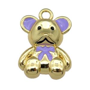 copper Bear pendant with lavender enamel, gold plated, approx 12-15mm [FN27996]