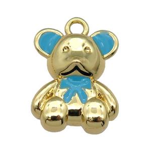 copper Bear pendant with teal enamel, gold plated, approx 12-15mm [FN27998]