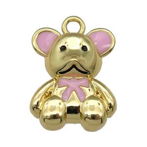 copper Bear pendant with pink enamel, gold plated, approx 12-15mm [FN27999]