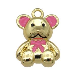 copper Bear pendant with hotpink enamel, gold plated, approx 12-15mm [FN28000]