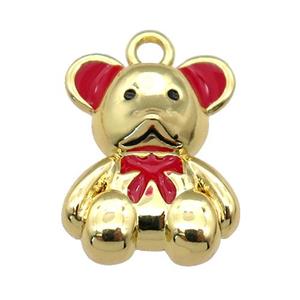 copper Bear pendant with red enamel, gold plated, approx 12-15mm [FN28002]
