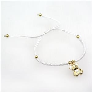 white nylon bracelet with copper bear, adjustable, approx 12-15mm, 24cm length [FN28004]