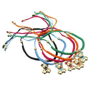 nylon bracelet with copper bear, adjustable, mixed, approx 12-15mm, 24cm length [FN28012]