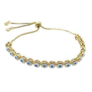 copper Bracelet with white enamel Evil Eye, adjustable, gold plated, approx 6mm, 26cm length [FN28013]