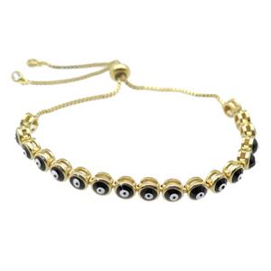 copper Bracelet with black enamel Evil Eye, adjustable, gold plated, approx 6mm, 26cm length [FN28014]