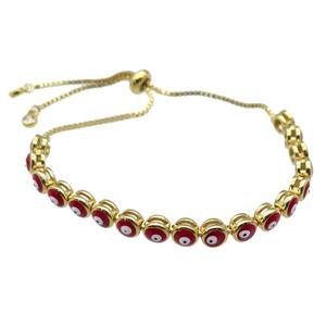 copper Bracelet with red enamel Evil Eye, adjustable, gold plated, approx 6mm, 26cm length [FN28015]