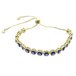 copper Bracelet with deep blue enamel Evil Eye, adjustable, gold plated, approx 6mm, 26cm length [FN28016]