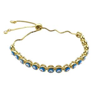 copper Bracelet with blue enamel Evil Eye, adjustable, gold plated, approx 6mm, 26cm length [FN28017]
