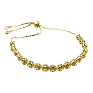 copper Bracelet with yellow enamel Evil Eye, adjustable, gold plated, approx 6mm, 26cm length [FN28018]