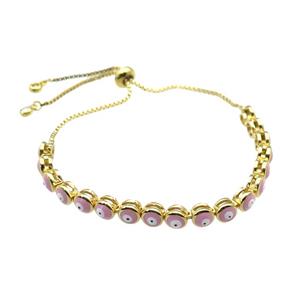 copper Bracelet with pink enamel Evil Eye, adjustable, gold plated, approx 6mm, 26cm length [FN28019]